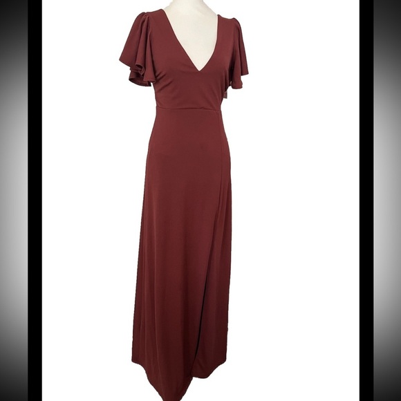 NWT Birdy Grey Hannah Empire Dress Rosewood XS with flutter sleeves prom formal - Picture 1 of 9